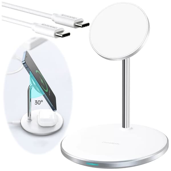 Choetech Qi 15W trådløs lader for iPhone og AirPods magnetisk holder kompatibel med MagSafe Silver (T581-F)