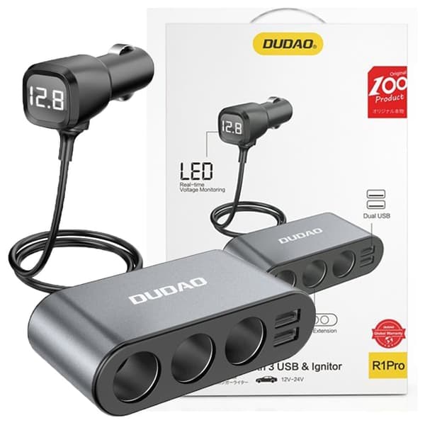 Dudao billader 2x USB / 3x sigarettennerplugg splitter svart (R1Pro svart)