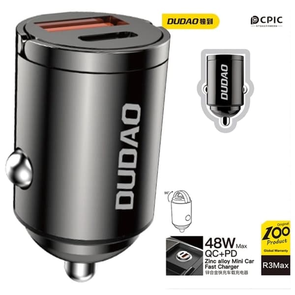 Dudao R3MAX 48W QC PD Mini Billader - Svart