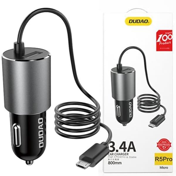 Dudao USB billader med innebygd mikro USB-kabel 3,4 A svart (R5Pro M)
