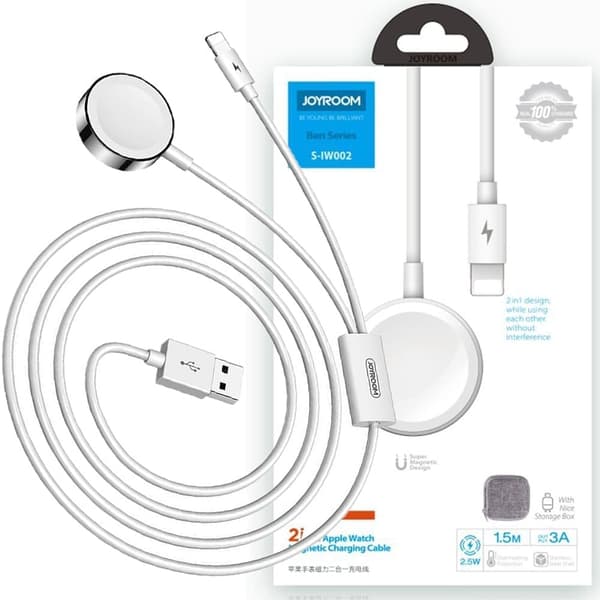 Joyroom 2in1 Qi trådløs lader for Apple Watch / USB-kabel - Lightning 1,5 m hvit (S-IW002S)