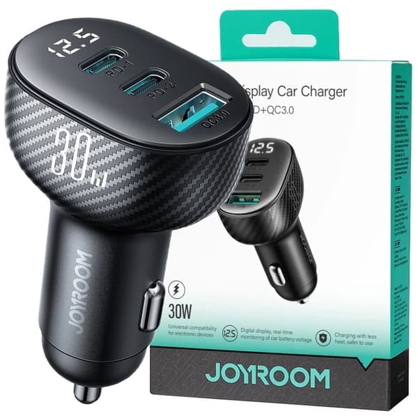 Joyroom JR-CCD04 30W 2x USB-C USB-A billader med display - svart