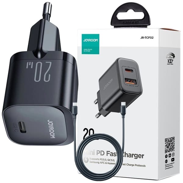 Joyroom JR-TCF02 USB-C PD 20W vegglader + USB-C-kabel - svart