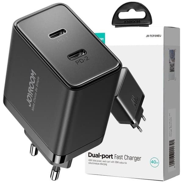 Joyroom JR-TCF09 hurtiglader 2x USB-C 40W - svart
