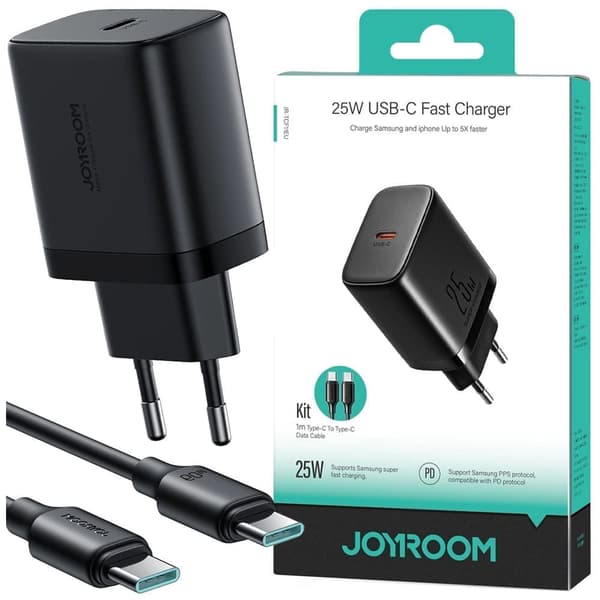 Joyroom JR-TCF11 hurtiglader opptil 25W + USB-C / USB-C-kabel 1m - svart
