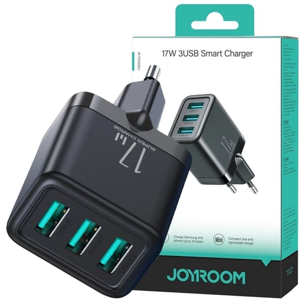 Joyroom JR-TCN02 3xUSB-A 17W 3.4A nettlader - svart