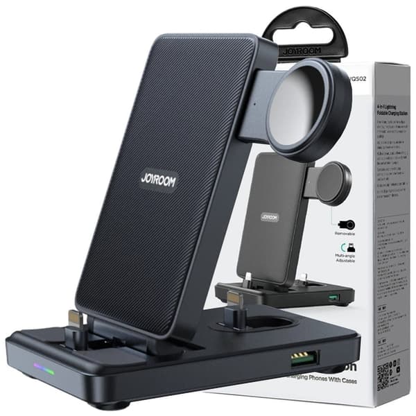 Joyroom JR-WQS02 iPhone AirPods Apple Watch 4-i-1 ladestasjon sammenleggbar - svart