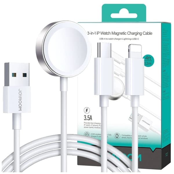 Joyroom S-IW008 3-i-1 magnetisk lader USB-A - Lightning/USB-C 1,2 m - hvit