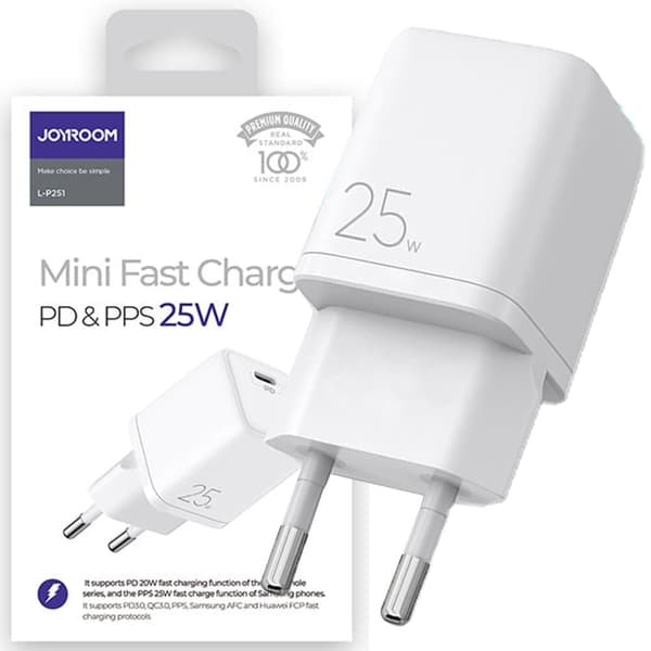 Joyroom hurtiglader USB Type C 25W 3A EU-plugg hvit (L-P251)