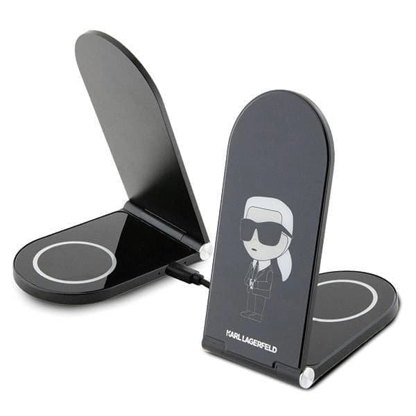 Karl Lagerfeld Ikonik MagSafe 15W induktiv lader, sammenleggbar 2-i-1 - svart