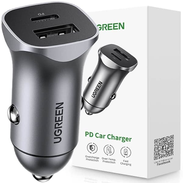 Ugrønn hurtig billader USB-A / USB-C 30W PD PPS grå (CD130) Aluminium