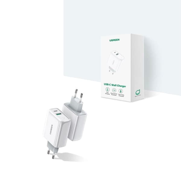 Ugrønn rask USB Type C / USB 36 W Quick Charge 4.0 Power Delivery hvit lader (60468 CD170) Hvid