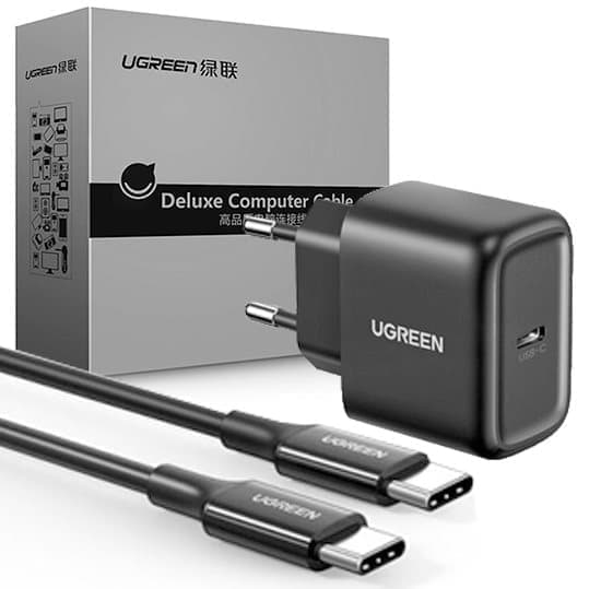Ugreen USB Type C 25W strømforsyningslader + USB Type C-kabel 2m svart (50581)