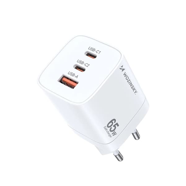 Wozinsky CGWCW 65W USB-A / 2 x USB-C GaN vegglader - hvit