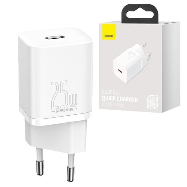 Baseus Super Si 1C hurtiglader USB Type C 25W Strømforsyning Hurtiglading hvit (CCSP020102) Hvid