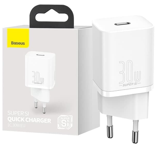 Baseus Super Si 1C hurtiglader USB Type C 30W Strømforsyning Hurtiglading hvit (CCSUP-J02) Hvid