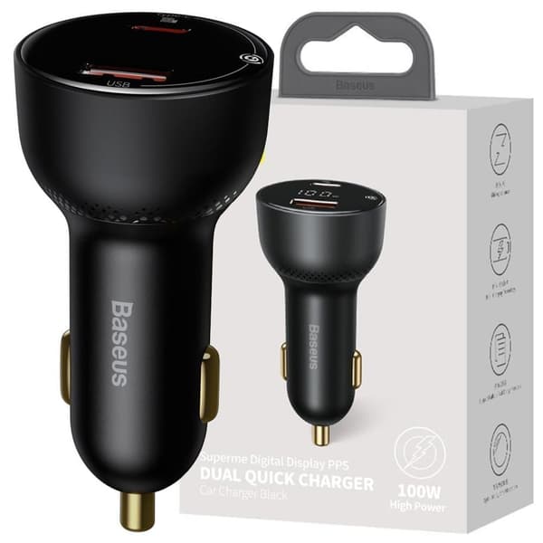 Baseus Superme rask USB / USB Type C billader 100W PPS Quick Charge Power Delivery svart (CCZX-01) Sort