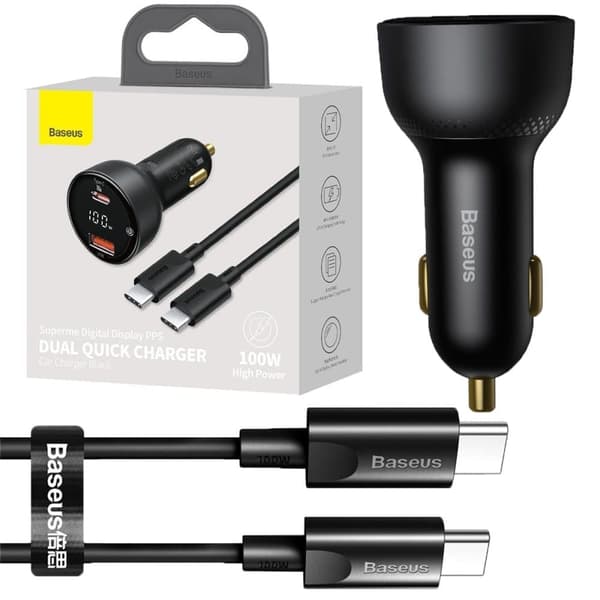 Baseus Superme rask USB / USB Type C billader 100W PPS Quick Charge Strømforsyning + USB Type C kabel 100W (20V/5A) 1m svart (TZCCZX-01)