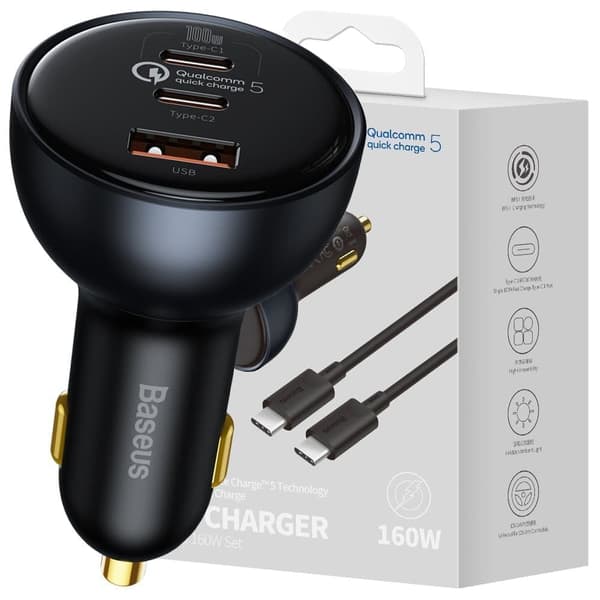 Baseus rask USB / USB Type C billader 160W PPS Quick Charge 5 PD grå (TZCCZM-0G) Sort