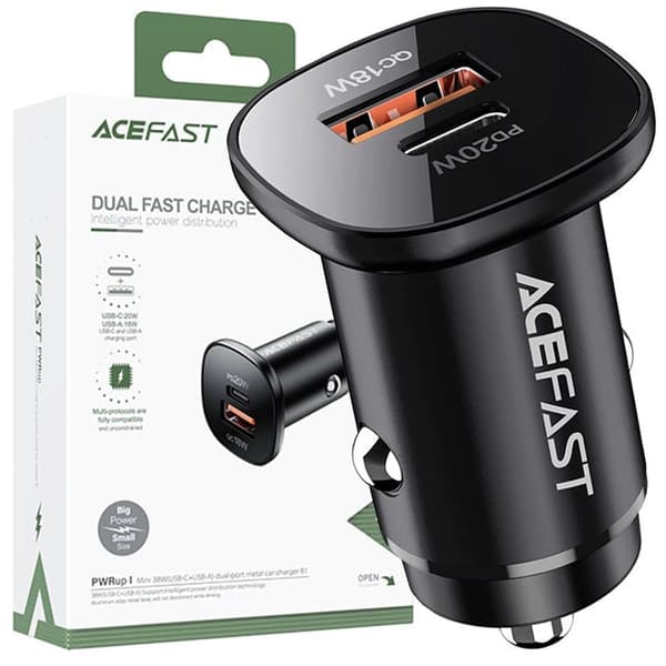 Acefast billader 38W USB Type C / USB, PPS, Strømforsyning, Hurtiglading 3.0, AFC, FCP svart (B1 svart)