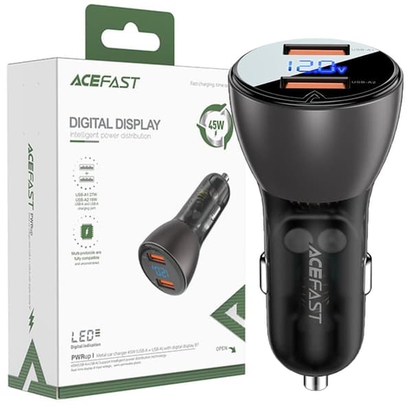 Acefast billader 45W 2x USB, QC3.0, AFC, FCP, SCP svart (B7 svart)