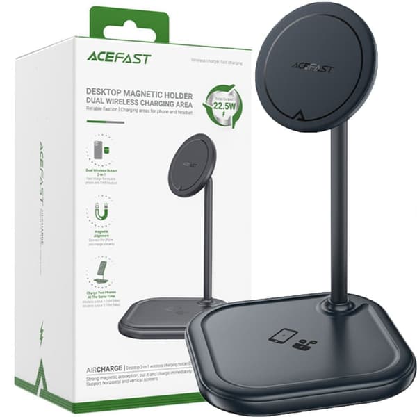 Trådløs Acefast 15W Qi-lader for iPhone (med MagSafe) og Apple AirPods-holder magnetisk holder grå (E6 grå)