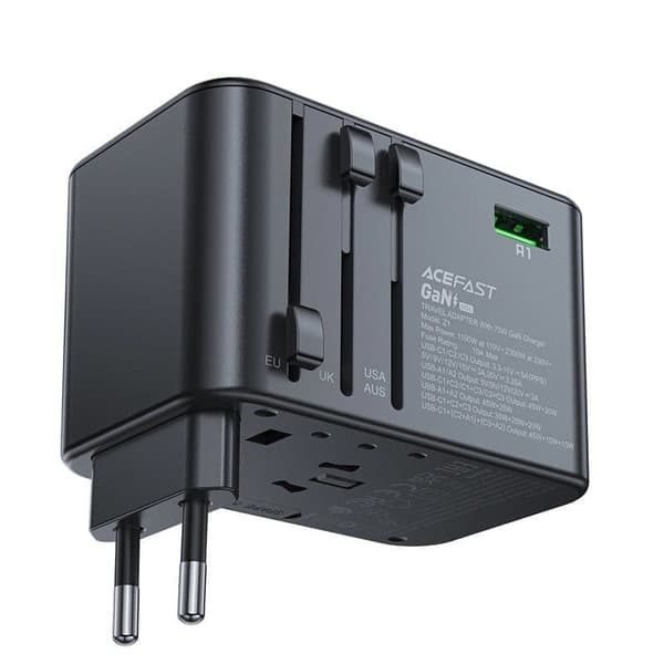 Acefast Z1 GaN 75W PD reiseladeradapter 3x USB-C 2x USB-A - svart