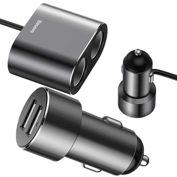 Baseus Splitter billader splitter 2x USB 3.1A 17W + 2x sigarettennertilkobling 80W svart (CRDYQ-01)