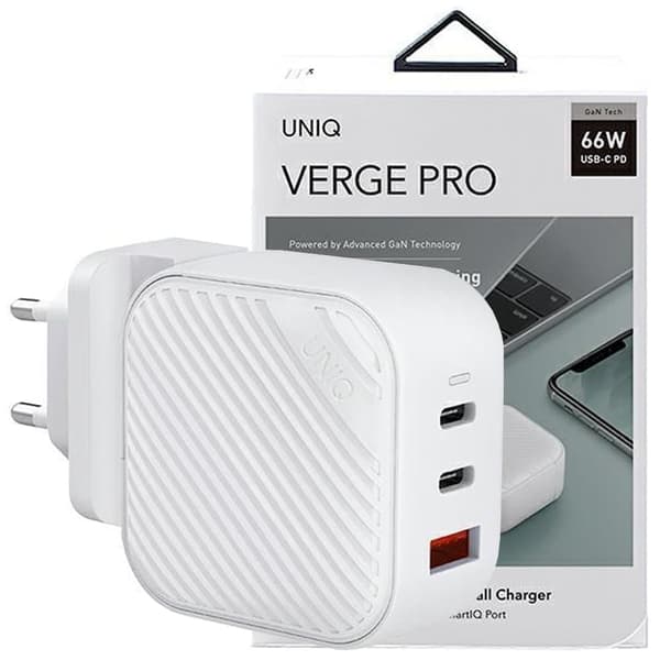 Uniq Verge Pro 66W GaN USB-C vegglader - hvit