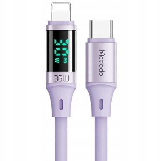 MCDODO CABLE MED DISPLAY USB-C LIGHTNING 36W 2M IPHONE 14 LILLA