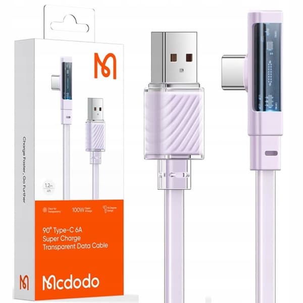 MCDODO ANGLE USB-C KABEL TYPE C 6A 100W LILLA 2M SNABBLADDNING