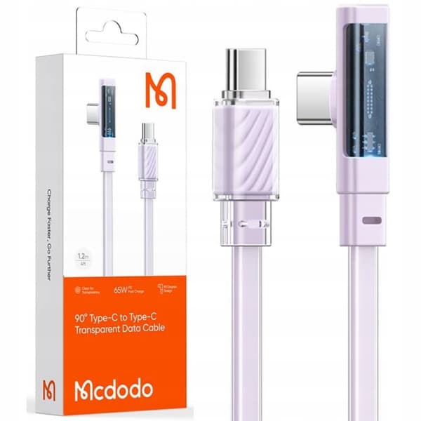 MCDODO ANGLE USB-C-KABEL, TYPE C 3A 65W LILLA 1M SNABBLADDING