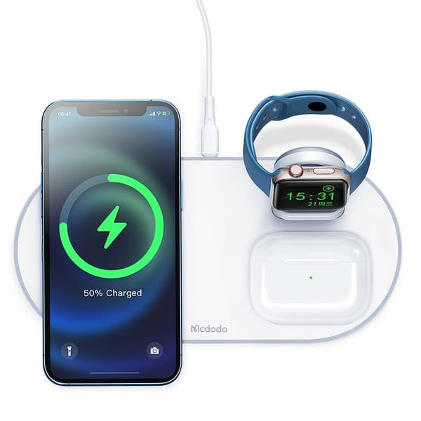 Mcdodo 3in1 -telakointiasema iPhonelle, Airpodille, kellolle, vit