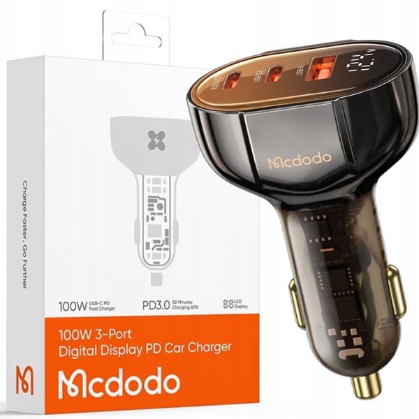 Billaddare, Mcdodo, USB/USB-C, PD 100W LCD, ruskea