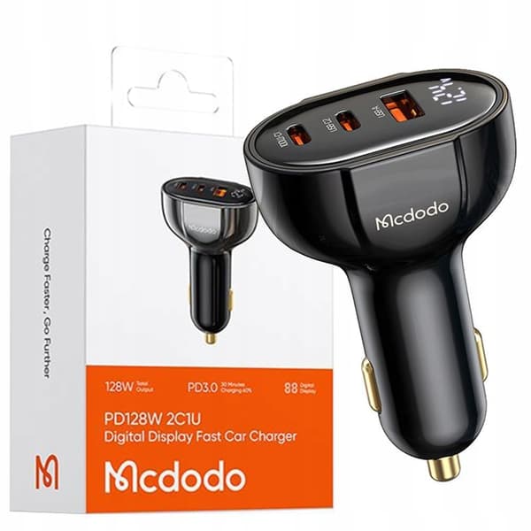 MCDODO KRAFTFULL SNABB BILLADDARE MED MÄTARE 3XUSB USB-C 128W LED