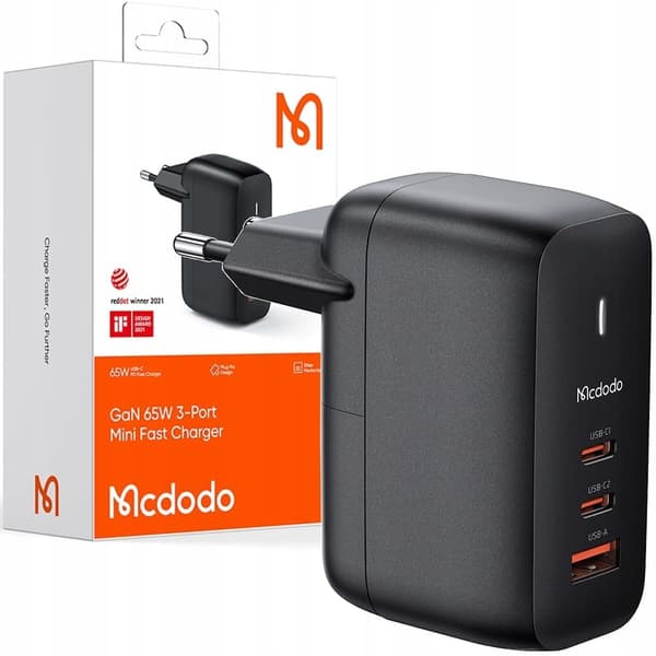 Laddare kannettavalle tietokoneelle, matkapuhelimelle, Mcdodo GaN 3.0 Snabbladdning, USB-C PD USB-A 65W