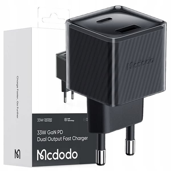 MCDODO FAST NÄTVERSLADDARE FOR PUHELIN STRÖMFÖRSÖRJNING 2X USB USB-C 33W GAN SVART