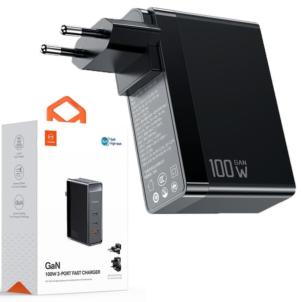 Mcdodo GaN Snabbladdare puhelimeen, tietokone USB-C PD USB-A QC 100W svart