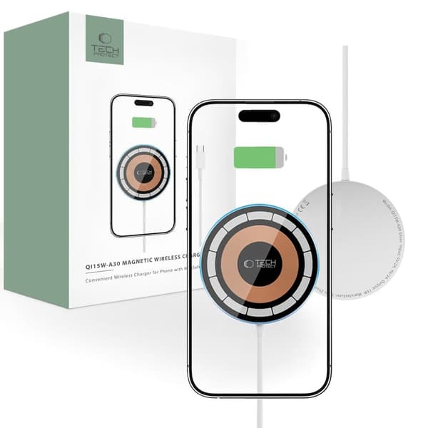 TECH-PROTECT QI15W-A30 MAGNETISK MAGSAFE TRÅDLØS LADER SØLV