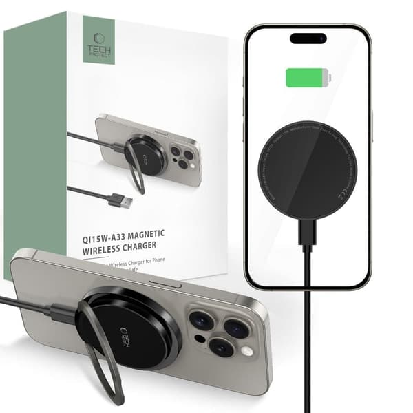 TECH-PROTECT QI15W-A33 MAGNETISK MAGSAFE TRÅDLØS LADER SORT