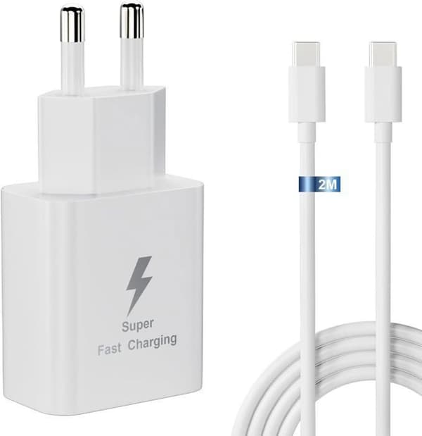 25W Snabbladdare + 2M USB-C Kabel Kompatibel med Samsung A14/A53/A34/S23/S23 Plus/S23,25 Ultra/S22/S22 Plus/S22 Ultra/S21 etc, Vit