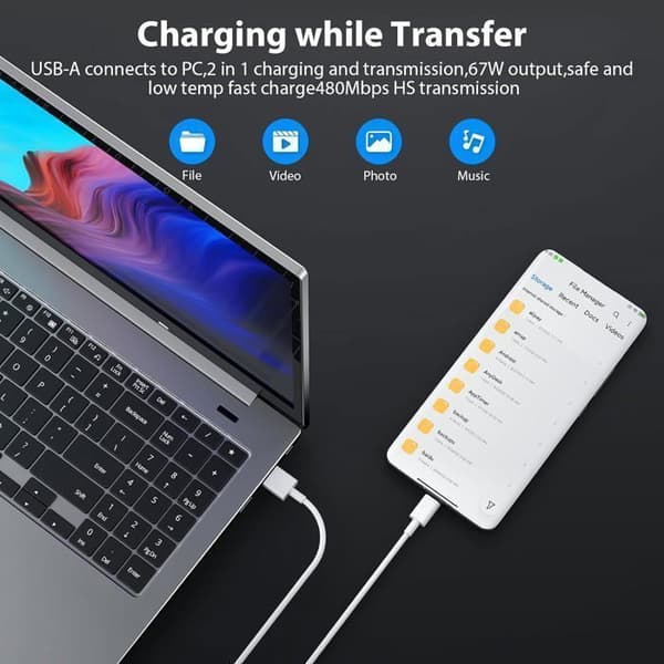 67W snabbladdare med USB C-kabel för Redmi Note 12 Pro 11 11s,2-portars USB-laddare med PD 45W,turboladdare för Xiaomi