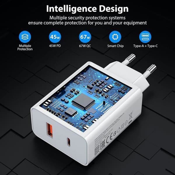 67W snabbladdare med USB C-kabel för Redmi Note 12 Pro 11 11s,2-portars USB-laddare med PD 45W,turboladdare för Xiaomi