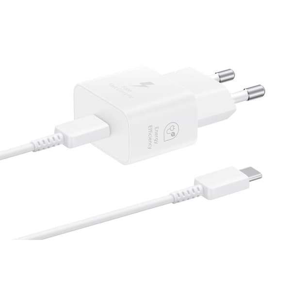 Samsung 25W USB-C GaN Väggladdare + Typ-C 1m Kabel – Vit Vit