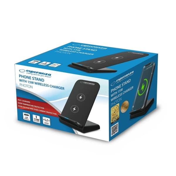 Trådløs oplader med mobilholder Esperanza EZC101 Sort