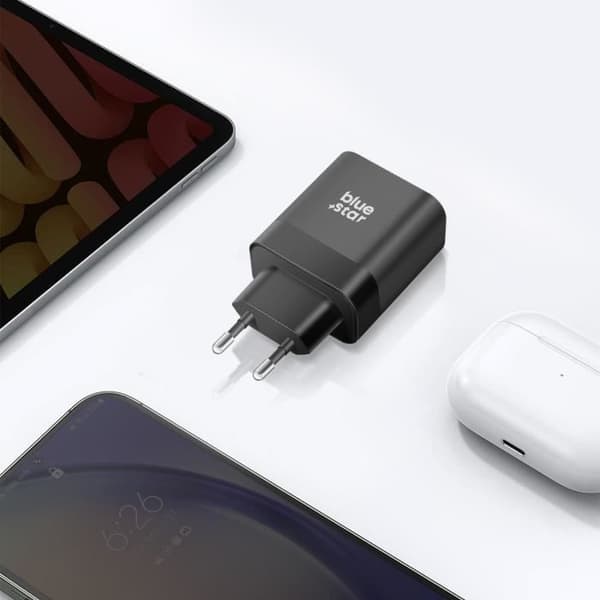45W Power Delivery Kompakt USB C-laddare med Blue Star USB C-kabel Svart