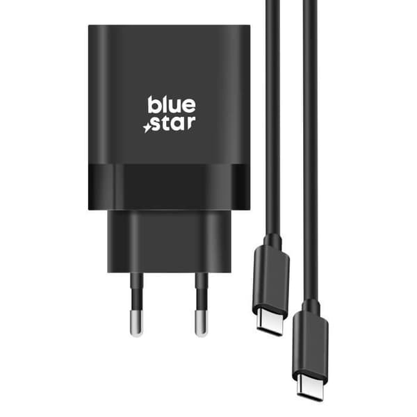 45W Power Delivery Kompakt USB C-laddare med Blue Star USB C-kabel Svart