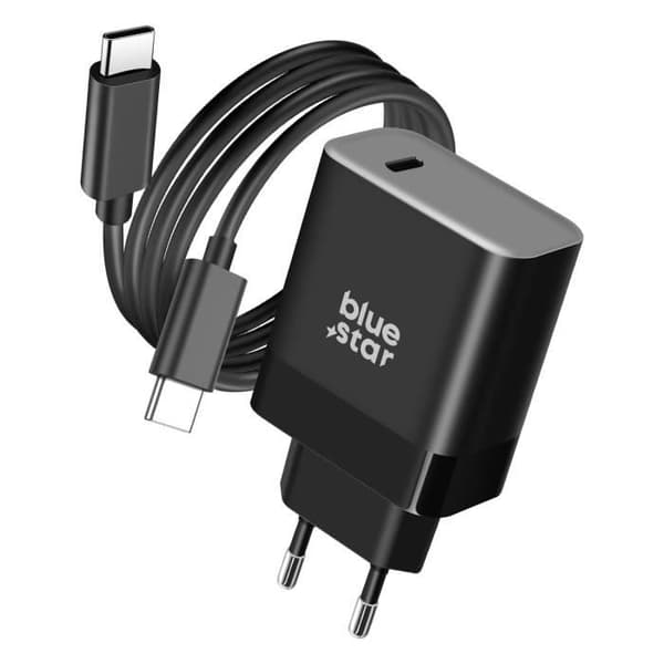 45W Power Delivery Kompakt USB C-laddare med Blue Star USB C-kabel Svart