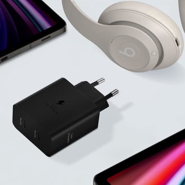 2x USB-C 50W supersnabbladdning 2.0-laddare + officiell Samsung USB-C-kabel svart