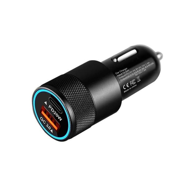 38W Dual Car Charger 20W USB-C & 18W USB-A QC3.0